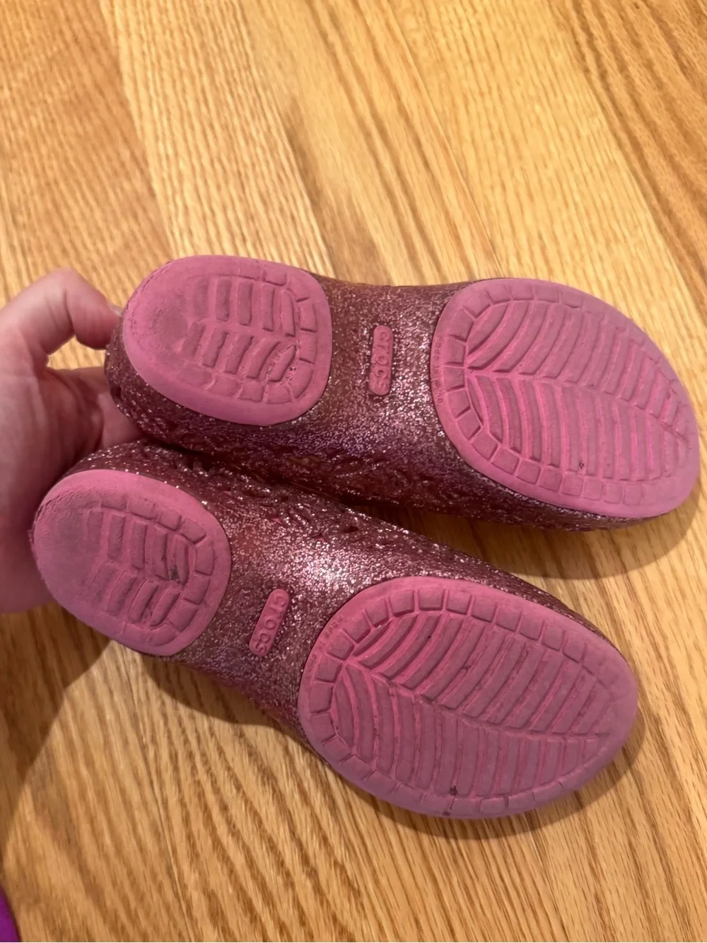 CROCS Glitter Pink Girls' Mary Jane Sandals with Cutout Floral Design Sz 11